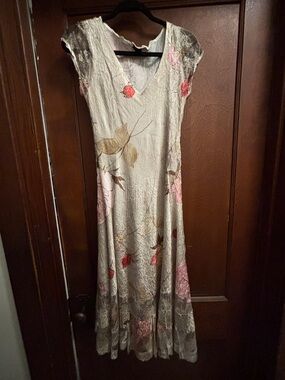 Komarov Alex Dress Ivory Maxi Dress with Pink and Tan Floral Print